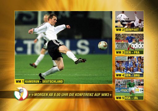 Bild zu OTS - Das Premiere WM-Portal: Der Zuschauer kann bequem
zwischen den Kanälen WM 1 bis WM 5 hin- und herschalten