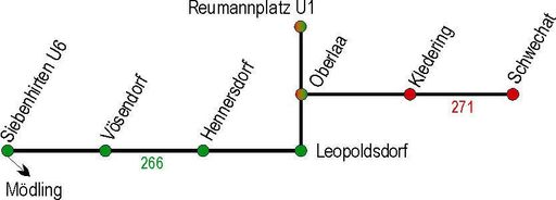 Tagesverbindung Schwechat - Reumannplatz U1 -
Siebenhirten U6 - Mödling ab 30. Juni 2003