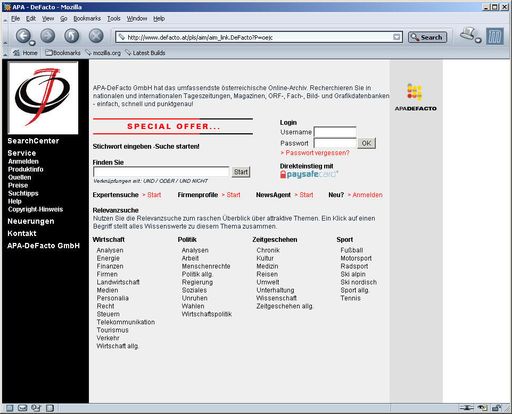 Die ÖJC-Homepage unter www.oejc.at ist seit ihrer
Eröffnung im Jahre 1995 eine der wichtigsten Informationsquellen in
der heimischen Medienbranche.
