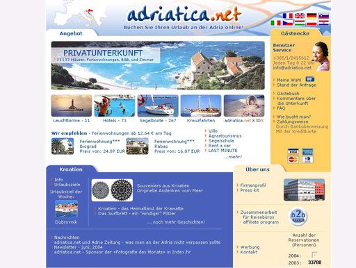 Ab dem 18.06. wartet auf die Besucher der größten
kroatischen Online-Tourismusagentur unter der bekannten
Internetadresse ein neues Design der Startseite, die damit zum
dritten Mal verändert wird.