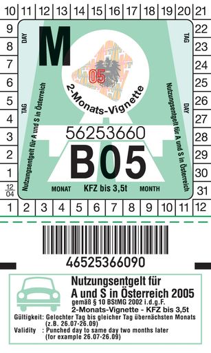 Vorschau Bild von Nach der "rubinroten" Vignette im Jahr 2004 wird die
Vignette 2005 "mintgrün" sein.