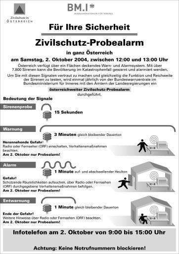 Vorschau Bild von Factbox zu Bedeutung der Sirenenzeichen und
Verhaltenstipps, Factbox zu Probealarm am 2. Oktober
Auftraggeber: BMI