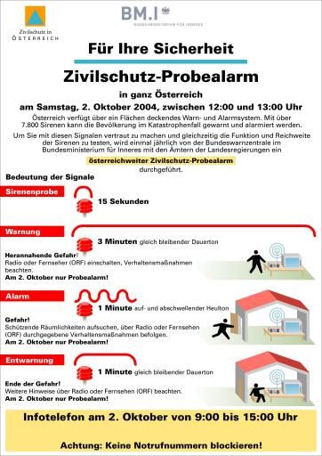 Vorschau Bild von Factbox zu Bedeutung der Sirenenzeichen und
Verhaltenstipps, Factbox zu Probealarm am 2. Oktober
Auftraggeber: BMI