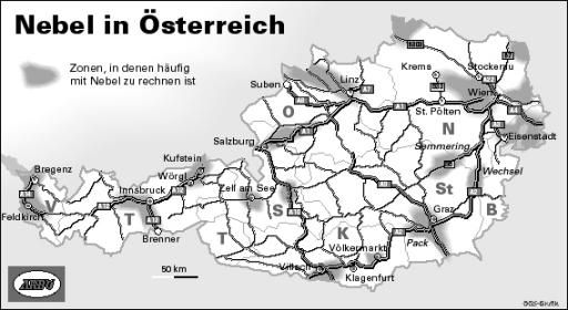 Vorschau Bild von Karte Österreich mit Straßennetz und Gebieten, in
denen häufig mit Nebel zu rechnen ist - GRAFIK 0078-0109-ARBOE.fh8,
Format 200 x 109 mm