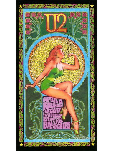 Poster von Bob Masse; zu U2 Konzert in der Reunion
Arena in Dallas, Texas vom 3.04.2004, Grösse: 64x35 cm, signiert,
Preis: 25 Euro inkl.Ust. Ein Beispiel für die vielen schönen
Konzertposter die man bei ROCKANDART, Cobenzlgasse 12, 1190 Wien
kaufen kann. Öffnungszeiten: MO,DI,MI,FR: 14-19 Uhr; SA:9-13 Uhr;
Tel.: 0650/3289451; www.rockandart.at