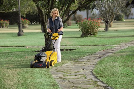  'Präsentation der Weltneuheit in der Gartentechnik -
der erste lenkbare Benzinrasenmäher von AL-KO der um Ecken und
Kurven mähen kann.'