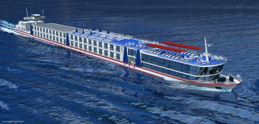  Der Bremer Kreuzfahrt-Spezialist Transocean Tours
nimmt 2006 ein neues Flussschiff in Betrieb. Der "Twin Cruiser"
wird das längste Passagierschiff auf dem Rhein sein, aber wird auch
auf Main, Mosel und Donau eingesetzt.