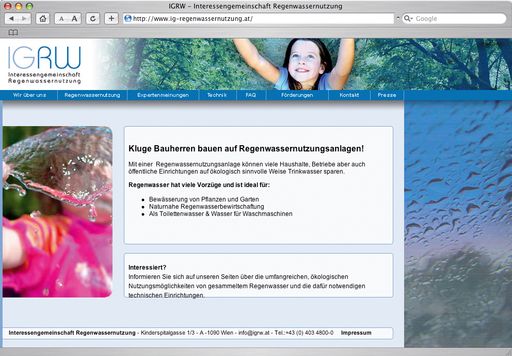 Webpage -  IG Regenwassernutzung