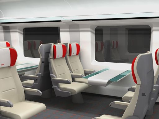 Vorschau Bild von Die ÖBB setzen mit der railjet Fernverkehrsflotte neue Maßstäbe.
Insgesamt bietet der railjet 440 Sitzplätze Ð 90 in der Premium-
und Business-Class, 350 in der Economy-Class.