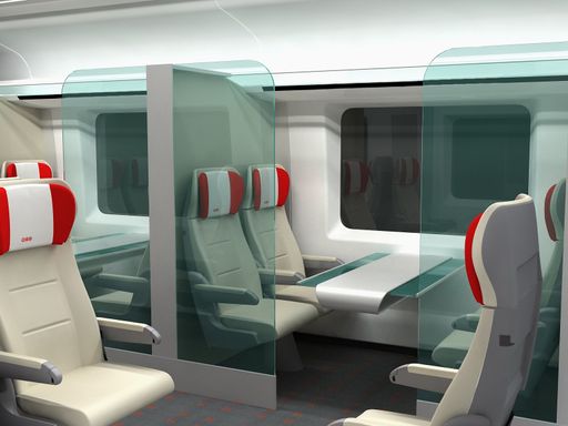 Vorschau Bild von Die ÖBB setzen mit der railjet Fernverkehrsflotte neue Maßstäbe.
Insgesamt bietet der railjet 440 Sitzplätze Ð 90 in der Premium-
und Business-Class, 350 in der Economy-Class.
