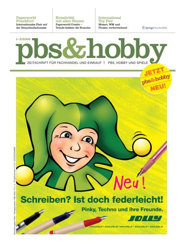 p.b.s.&SPIEL, aus dem renommierten Springer Business
Media Verlag, ist seit vielen Jahren die wichtigste
Informationsquelle für Händler, Einkäufer und Unternehmer in der
Papier-, Büro-, Schreib- und Spielwarenbranche. Jetzt baut das
Magazin weiter aus: Zwei neue zusätzliche Rubriken im Heft sorgen
für fundierte und umfassende Informationen aus den Bereichen
"Kreativ" und "Hobby".