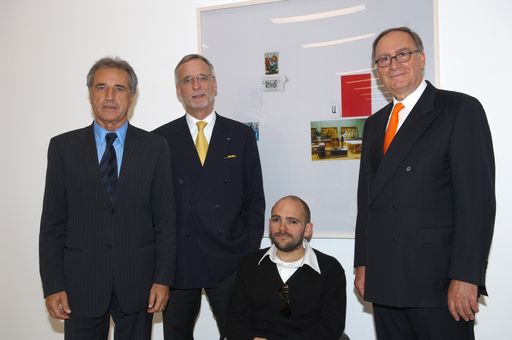 v.l.n.r.: Edelbert Köb, Direktor Museum Moderner Kunst Stiftung Ludwig Wien, Lothar Mayerhofer, Generaldirektor Basler Versicherungen Österreich, Ryan Gander, Rolf Schäuble, Präsident des Verwaltungsrates der Baloise Holding.