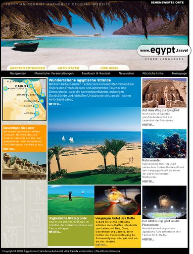 Das Ägyptische Fremdenverkehrsamt präsentiert sich ab sofort weltweit mit einem einheitlichen Internetauftritt. Allen Reise-Interessierten steht jetzt die offizielle Website www.egypt.travel mit interessanten und nützlichen Details zum Reiseland Ägypten zur Verfügung.