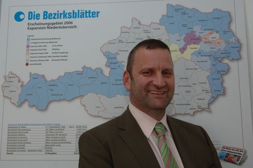 Am 25. Oktober 2006 erscheinen die Bezirksblätter in Niederösterreich flächendeckend und erreichen somit 645.911 Haushalte. Im Bild: Gerhard Fontan - Vorsitzender der Geschäftsführung