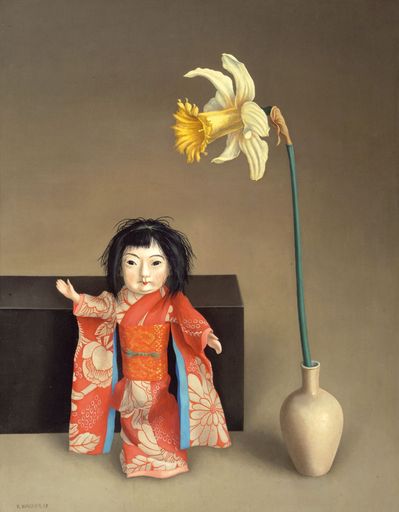  KNr 2
WACKER, Rudolf  1893 - 1939                Euro  25.000 - 35.000
Japanische Puppe und Narzisse  1937         
Öl auf Holz  52 x 39 cm