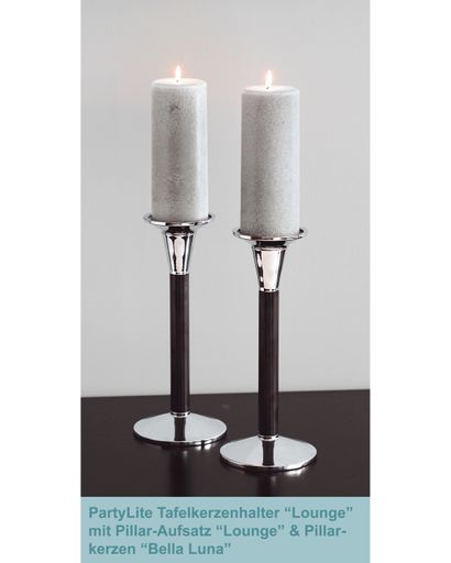  Tafelkerzenhalter + Pillar-Aufsatz "Lounge" mit Pillarkerzen "Bella-Luna"