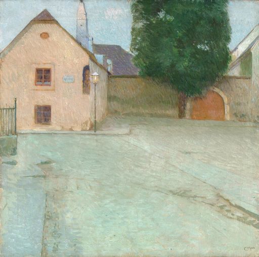 Vorschau Bild von MOLL, Carl 1861 Ð 1945, Pfarrplatz in Nussdorf ( 1903 ), Beethovenhaus (Heuriger Maier) EUR 80.000 Ð 120.000. Öl auf Leinwand, 80 x 80 cm, Signiert rechts unten: C.MOLL, Provenienz Gekauft in der Galerie Würthle