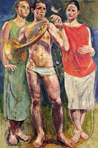 Vorschau Bild von KOLIG, Anton 1886 Ð 1955. Das Waldhorn 1937, EUR 150.000 - 250.000, Öl auf Leinwand 183 x 120 cm. Signiert, datiert rechts unten: A. Kolig 1937.