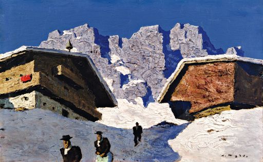  WALDE, Alfons 1891 Ð 1951, Häuser im Gebirge 1935, EUR 60.000 Ð 80.000. Öl auf Karton 32,5 x 52,6 cm Signiert rechts unten: A.Walde. Rückseitig Original-Ettikett mit eigenhändiger Beschriftung und Datierung: "Häuser im Gebirge" 1935 Original-Walde-Rahmen
