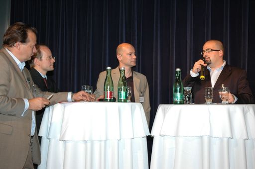 Bei der EBC-Veranstaltung im Haus der Musik diskutierten (v.l.n.r.): Thomas Stern (Moderator/Braintrust), Werner Dorfmeister (WKO), Harald Leitenmüller (Microsoft Österreich) und Manuel Aghamanoukjan (Gentics Software GmbH).