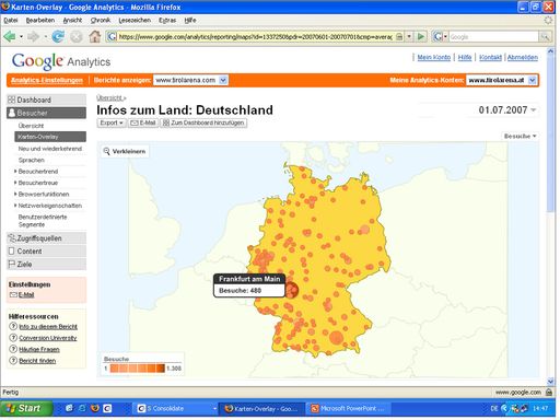  Christian Tegischer, Chef der Tirolarena.com, empfiehlt Google Analytics als Controllingtool. Der Screenshot zeigt als Beispiel, wie Website-Zugriffe durch Google Analytics auf Regionen bezogen analysiert werden können.