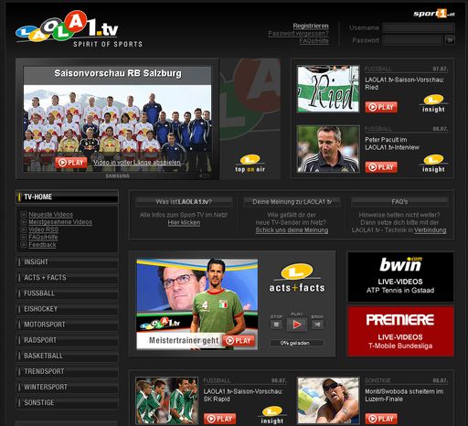 www.laola1.tv - das Sport-TV im Netz ist ab sofort "on air".