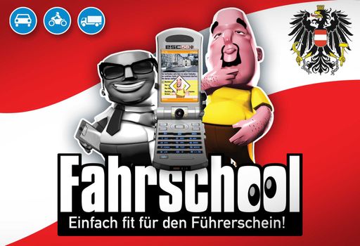 Dietmar und Fahrlehrer Ollrisch mit Fahrschool auf dem Mobiltelefon.