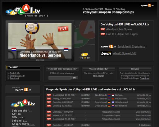 LAOLA1.tv, das neue Sport-TV im Netz, überträgt von den Volleyball-Europameisterschaften der Männer in Russland vom 6. - 16. September ausgewählte Spiele live & kostenlos als Online-Stream.