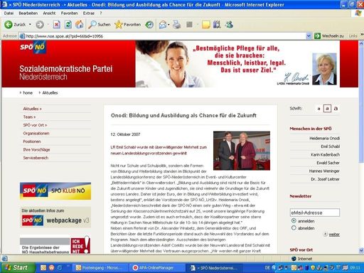 Die SPNÖ-Homepage vor wenigen Stunden zeigt einen Bericht inkl. Bild vom Auftritt von ORF-General Wrabetz bei einer SPNÖ-Parteiveranstaltung. Dieser ist nun offensichtlich "verschwunden".