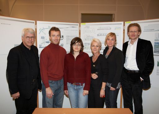 (v.l.n.r.:) Em.Univ.Prof. Arch. DI Dr. Klaus Semsroth, Dekan TU Wien; Manfred Sponseiler, TU Wien; Marta Neic,TU Wien; Univ.Prof. Mag. Françoise Helene Jourda,TU Wien; Cathérine Voltz, Schinder; Johannes Göstl, Schindler
