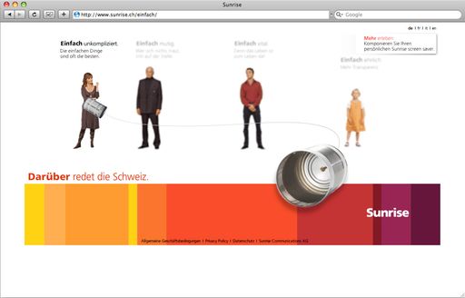 Vorschau Bild von bus screenshots: Die von der Multichannelagentur spielplatz.cc kreierte innovative Online-Kampagne des Schweizer Telekommunikationsunternehmens Sunrise verbuchte bereits zwei Wochen nach dem Start über 100.000 Userzugriffe sowie eine Verdoppelung der Verkäufe im Online Shop.