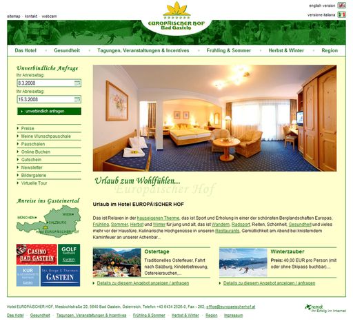 Neu, frisch und doch mit bewährten Qualitäten: Die Website www.europaeischerhof.at zeigt sich nach einem optischen Facelift bereit für die neue Saison.