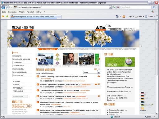 APA-OTS Tourismuspresse erweitert Verbreitungsservice um Inhalte aus Deutschland und der Schweiz. Seit 1. April 2008 beinhaltet die Website www.tourismuspresse.at auch internationalen Content.