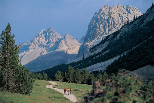 Mountainbiker im Val Mora / Müstair, Graubünden