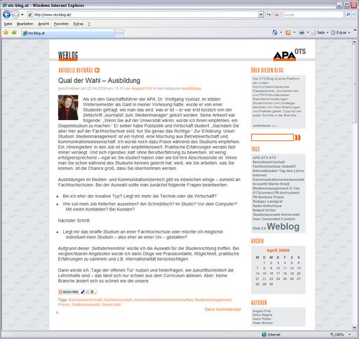 Vorschau Bild von Kommunikation zwischen Menschen, die in Medien, PR und Öffentlichkeitsarbeit tätig sind, PR-Lehrenden, Studierenden im Medienbereich, Berufseinsteigern und Etablierten auf www.ots-blog.at.