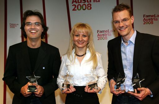 Vorschau Bild von Die GewinnerInnen von FameLab Austria 2008: DI Bernhard Weingartner, Dr. Jolanta Siller-Matula, Dr. Georg Steinhauser (v.l.n.r.)