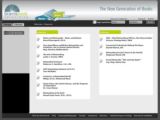 Editorial-Übersicht des Brainsbook on Networking (Screenshot)