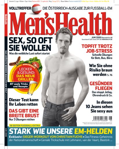  Das aktuelle Juni-Heft des Männer-Lifestylemagazins Men's Health mit dem österreichischen National-Fußballspieler Christian Fuchs auf der Titelseite.