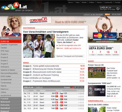 Online-Videos, neuer Live-Ticker und umfangreiche Euro-Specials. 
LAOLA1 ist bereit für die größte Fußball-Party des Jahres...
