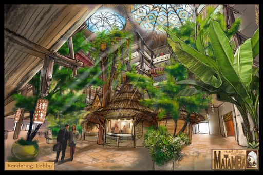 Farbenfrohe Konzeptzeichnung des zweiten Phantasialand- Hotel MATAMBA: Im afrikanischen Erlebnishotel in Brühl werden ab dem 23. August 2008 die ersten Gäste empfangen. / Weiterer Text über ots und www.presseportal.de / Die Verwendung dieses Bildes ist für redaktionelle Zwecke honorarfrei. Abdruck bitte unter Quellenangabe: "obs/Phantasialand Brühl"