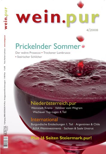 Sie kennen Prosecco nur als belanglosen Szenetrunk und Lambrusco nur als süßen, roten Schaumwein? Dann ist es Zeit sich das neue wein.pur Ausgabe 4/2008 zu kaufen und sich über das wahre, prickelnde Vergnügen mit Prosecco und Lambrusco zu informieren.