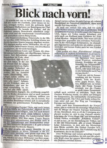 Faksimile Kronen Zeitung vom 1.1.1994, Kommentar Cato