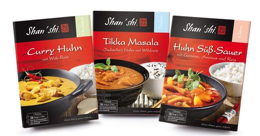 Vorschau Bild von Mit Huhn Süß-Sauer, Curry Huhn und Tikka Masala bringt Shan’shi von Maresi Chinas, Thailands und Indiens beste und bekannteste Spezialitäten für seine Fertiggerichte aus der Schale nach Österreich.