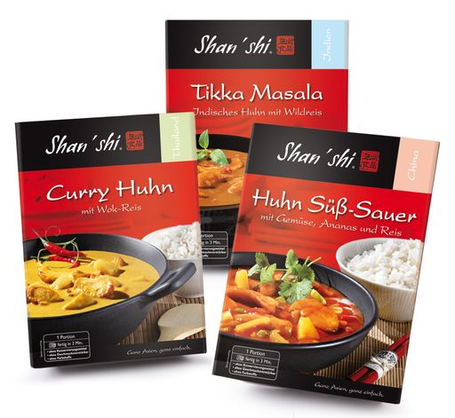 Vorschau Bild von Mit Huhn Süß-Sauer, Curry Huhn und Tikka Masala bringt Shan’shi von Maresi Chinas, Thailands und Indiens beste und bekannteste Spezialitäten für seine Fertiggerichte aus der Schale nach Österreich.