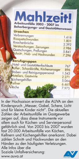Mahlzeit! Arbeitsunfälle 2003 - 2007 im Beherbergungs- und Gaststättenwesen