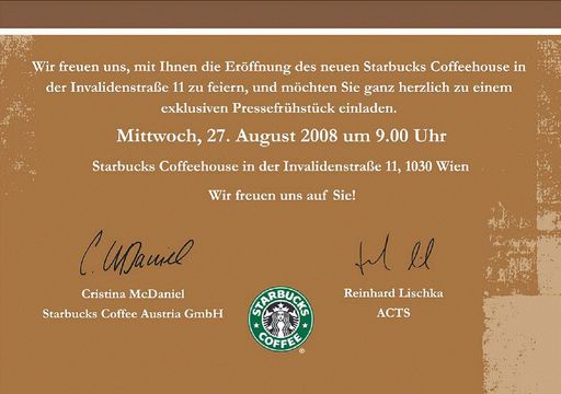 Vorschau Bild von Einladung Eröffnung des Starbucks Coffeehouses in der Invalidenstraße 11