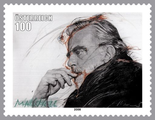 Vorschau Bild von Die von Arnulf Rainer entworfene Sondermarke Maximilian Schell zeigt den Weltstar in moderner Pose. "Seine" Marke wird bei der WIPA08 präsentiert; Fans und Bewunderer können sich ein Autogramm von ihm holen.