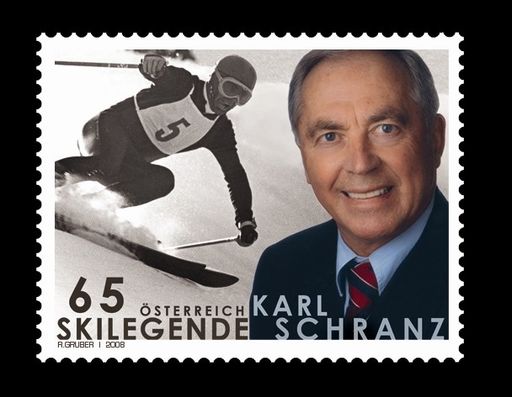 Vorschau Bild von Skilegende Karl Schranz wird "seine" Marke bei der WIPA08 präsentieren. Die Sondermarke zeigt Schranz als aktiven Skiläufer und heute.