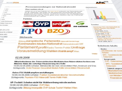 Screenshot der Website wahlen.ots.at