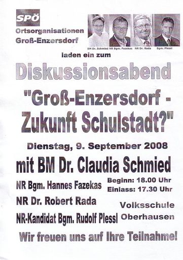 Einladung der SPÖ zu einer Parteiveranstaltung in einer NÖ Schule, die nach Aufdeckung durch die VPNÖ wieder abgesagt wurde.